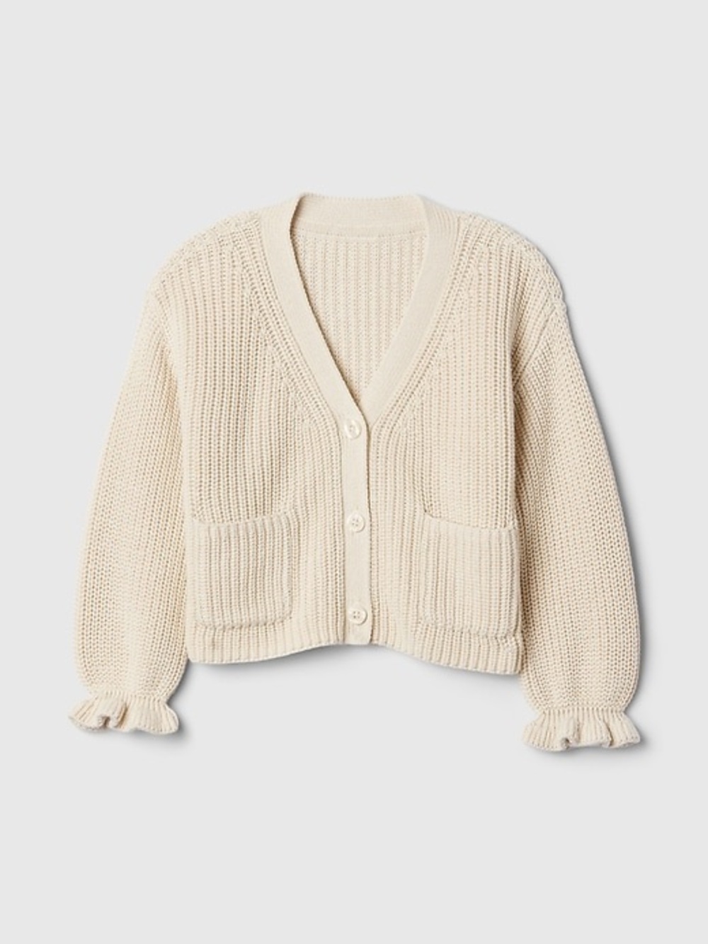 GAP Cream Chunky Ruffle-Cuff Button Cardigan